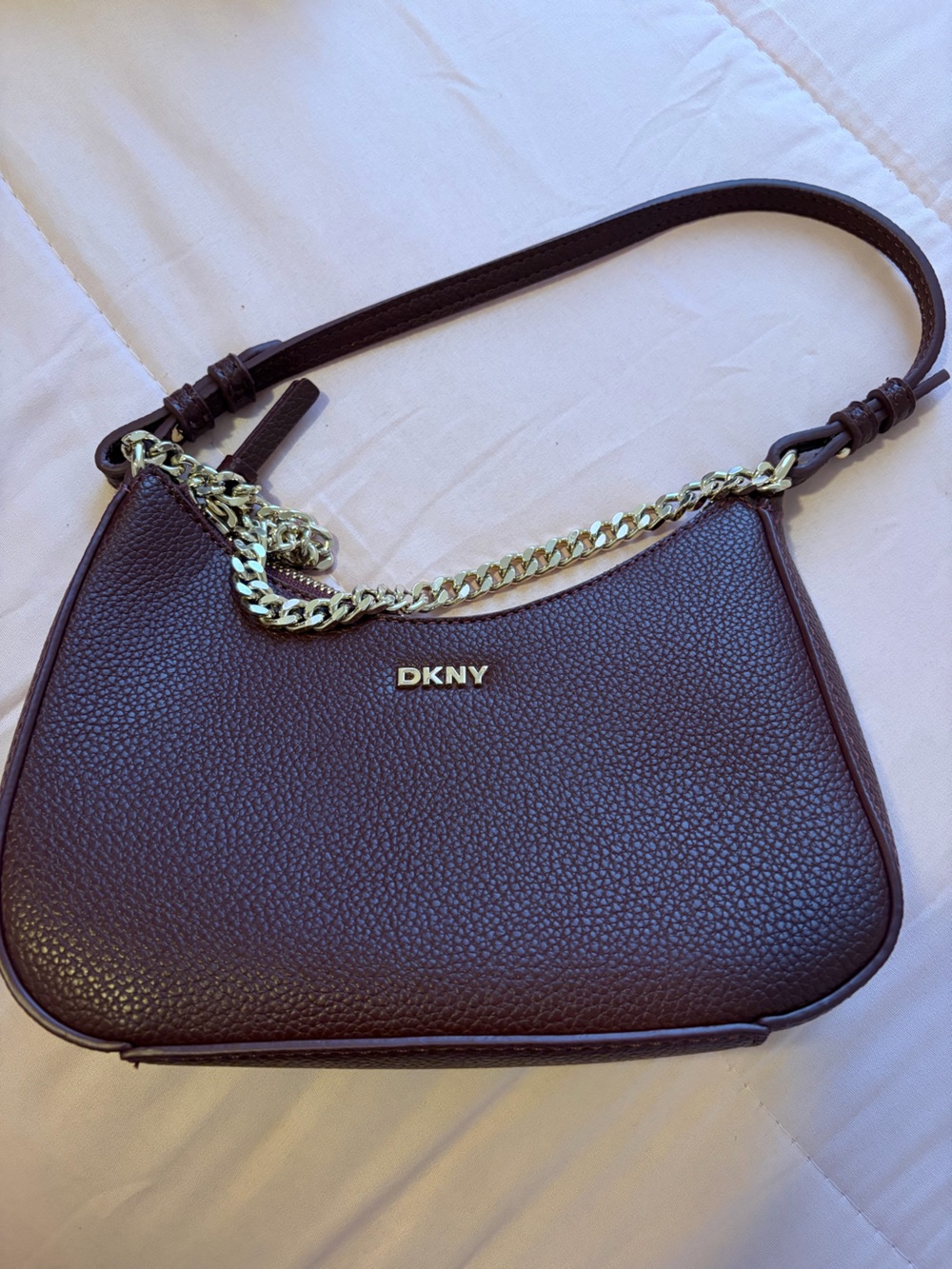 DKNY Burgundy Leather Shoulder Bag with Gold Chain